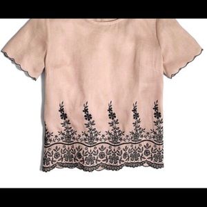 J. Crew Scalloped Linen Embroidered Top